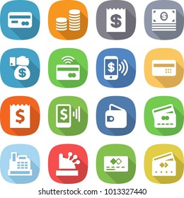 flat vector icon set - card vector, coin stack, receipt, money, gift, tap to pay, phone, credit, mobile, wallet, cashbox