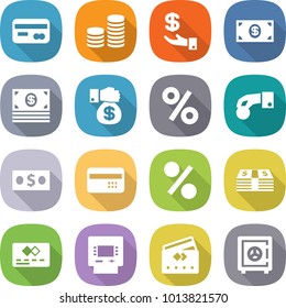 flat vector icon set - card vector, coin stack, investment, money, gift, percent, hand, credit, atm, safe