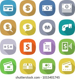 flat vector icon set - card vector, dollar, money, arrow, message, crypto currency, hand coin, receipt, account balance, mobile pay, credit