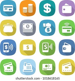 flat vector icon set - card vector, coin stack, dollar, wallet, purse, money, gift, tap to pay, phone, receipt, mobile, credit, cashbox