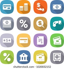 flat vector icon set - card vector, coin stack, investment, money, percent, dollar arrow, hand, credit, account balance, library, safe