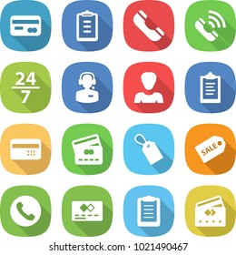 flat vector icon set - card vector, clipboard, phone, call, 24 7, center, woman, credit, label, sale