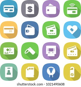 flat vector icon set - card vector, receipt, wallet, tap to pay, credit, pacemaker, label, atm, identity, sd, sheep, do not distrub