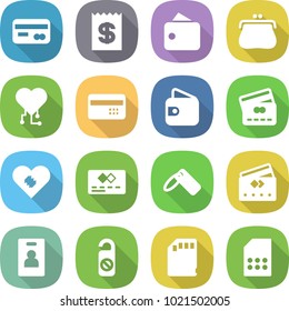 flat vector icon set - card vector, receipt, wallet, purse, cardio chip, credit, pacemaker, label, identity, do not distrub, sd, sim