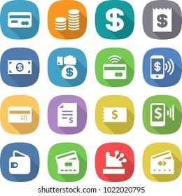 flat vector icon set - card vector, coin stack, dollar, receipt, money, gift, tap to pay, phone, credit, account balance, mobile, wallet, cashbox