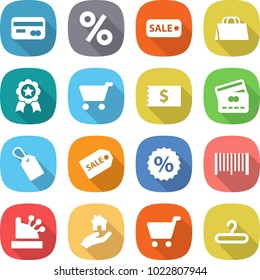 flat vector icon set - card vector, percent, sale, shopping bag, medal, cart, receipt, credit, label, bar code, cashbox, real estate, hanger