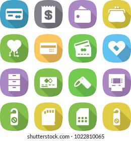 flat vector icon set - card vector, receipt, wallet, purse, cardio chip, credit, pacemaker, archive, label, atm, do not distrub, sd, sim