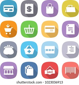 flat vector icon set - card vector, receipt, shopping bag, add to cart, basket, credit, account balance, purse, market, list, sale, bar code