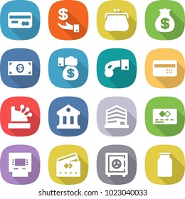 flat vector icon set - card vector, investment, purse, money bag, gift, hand coin, credit, cashbox, library, office, atm, safe, bank