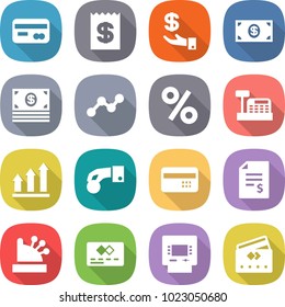 flat vector icon set - card vector, receipt, investment, money, graph, percent, cashbox, up, hand coin, credit, account balance, atm