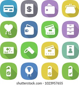 flat vector icon set - card vector, receipt, wallet, purse, cardio chip, credit, archive, label, identity, do not distrub, sheep, please clean