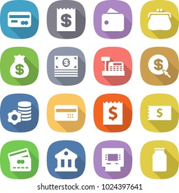 flat vector icon set - card vector, receipt, wallet, purse, money bag, cashbox, dollar arrow, virtual mining, credit, library, atm, bank