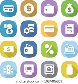 flat vector icon set - card vector, dollar, wallet, money bag, gift, virtual mining, credit, account balance, receipt, percent, cashbox, building, atm, safe, bank