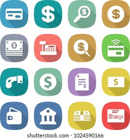 flat vector icon set - card vector, dollar, magnifier, money, cashbox, arrow, tap to pay, hand coin, account balance, receipt, wallet, library, invoice