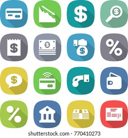 flat vector icon set - card vector, crisis, dollar, magnifier, receipt, money, gift, percent, message, tap to pay, hand coin, wallet, library, invoice