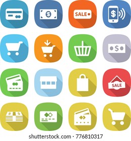flat vector icon set - card vector, money, sale, phone pay, cart, add to, basket, credit, market, shopping bag