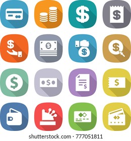 flat vector icon set - card vector, coin stack, dollar, receipt, investment, money, gift, arrow, account balance, wallet, cashbox, credit