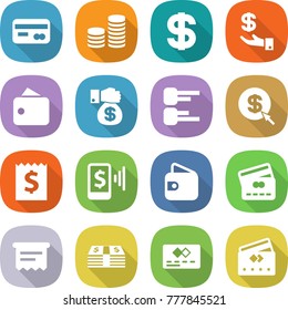 flat vector icon set - card vector, coin stack, dollar, investment, wallet, money gift, diagram, arrow, receipt, mobile pay, credit, atm