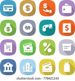flat vector icon set - card vector, dollar, investment, wallet, money bag, crypto currency, hand coin, receipt, account balance, credit, percent, atm, library, building, bank