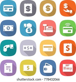 flat vector icon set - card vector, receipt, dollar, investment, money, gift, cashbox, tap to pay, hand coin, credit, account balance, wallet, invoice