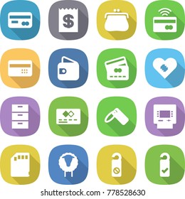 flat vector icon set - card vector, receipt, purse, tap to pay, credit, wallet, pacemaker, archive, label, atm, sd, sheep, do not distrub, please clean