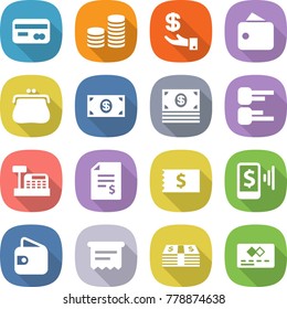 flat vector icon set - card vector, coin stack, investment, wallet, purse, money, diagram, cashbox, account balance, receipt, mobile pay, atm, credit