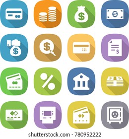 flat vector icon set - card vector, coin stack, money bag, gift, dollar arrow, credit, account balance, percent, library, atm, safe