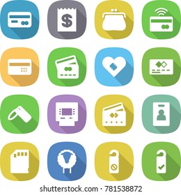 flat vector icon set - card vector, receipt, purse, tap to pay, credit, pacemaker, label, atm, identity, sd, sheep, do not distrub, please clean