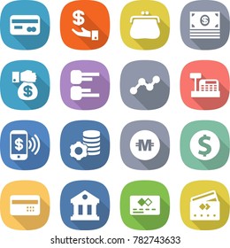 flat vector icon set - card vector, investment, purse, money, gift, diagram, graph, cashbox, phone pay, virtual mining, crypto currency, dollar coin, credit, library