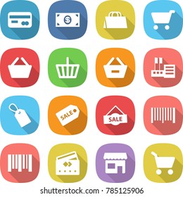 flat vector icon set - card vector, money, shopping bag, cart, basket, remove from, store, label, sale, bar code, credit, shop