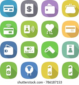 flat vector icon set - card vector, receipt, wallet, purse, tap to pay, pass, cardio chip, credit, label, identity, do not distrub, sheep, please clean