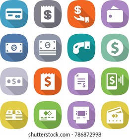 flat vector icon set - card vector, receipt, investment, wallet, money, hand coin, dollar, account balance, mobile pay, credit, atm