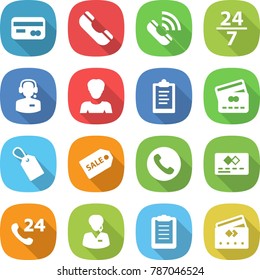 flat vector icon set - card vector, phone, call, 24 7, center, woman, clipboard, credit, label, sale, support manager