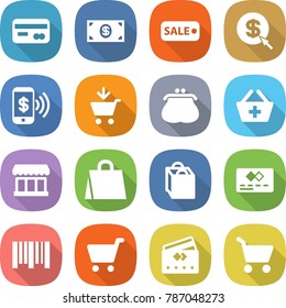 flat vector icon set - card vector, money, sale, dollar arrow, phone pay, add to cart, purse, basket, market, shopping bag, credit, bar code