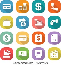 flat vector icon set - card vector, coin stack, dollar, investment, purse, money gift, cashbox, hand, credit, receipt, account balance, atm