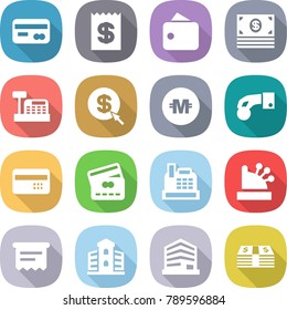 flat vector icon set - card vector, receipt, wallet, money, cashbox, dollar arrow, crypto currency, hand coin, credit, atm, building, office
