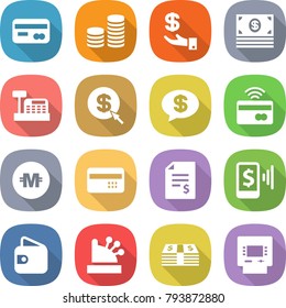 flat vector icon set - card vector, coin stack, investment, money, cashbox, dollar arrow, message, tap to pay, crypto currency, credit, account balance, mobile, wallet, atm