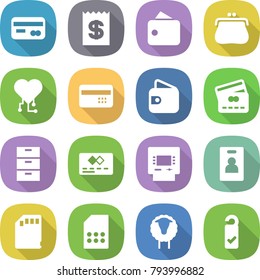 flat vector icon set - card vector, receipt, wallet, purse, cardio chip, credit, archive, atm, identity, sd, sim, sheep, please clean
