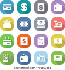flat vector icon set - card vector, dollar, receipt, wallet, purse, money, cashbox, tap to pay, account balance, mobile, credit