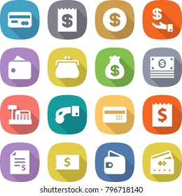 flat vector icon set - card vector, receipt, dollar, investment, wallet, purse, money bag, cashbox, hand coin, credit, account balance