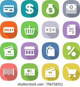 flat vector icon set - card vector, dollar, money bag, sale, basket, account balance, credit, market, shopping, percent, bar code, cart