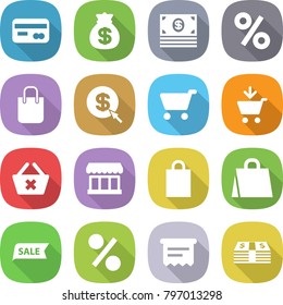 flat vector icon set - card vector, money bag, percent, shopping, dollar arrow, cart, add to, delete, market, sale, atm receipt