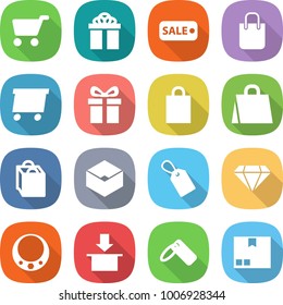 flat vector icon set - cart vector, gift, sale, shopping bag, delivery, box, label, diamond, necklace, package