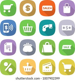 flat vector icon set - cart vector, dollar, sale, shopping bag, phone pay, basket, hand coin, money, account balance, purse, percent, credit card