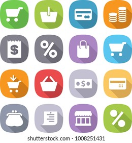 flat vector icon set - cart vector, basket, card, coin stack, receipt, percent, shopping bag, add to, money, credit, purse, list, market