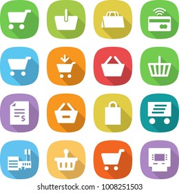 flat vector icon set - cart vector, basket, shopping bag, tap to pay, add, account balance, remove from, delivery, mall, atm