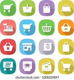 flat vector icon set - cart vector, basket, shopping bag, cashbox, remove from, delete, shop, list, delivery, atm, credit card