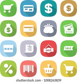 flat vector icon set - cart vector, card, dollar, money bag, credit, purse, market, shopping list, sale, percent, bar code, basket