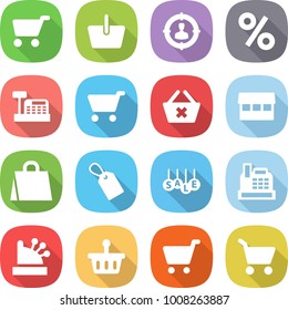 flat vector icon set - cart vector, basket, target audience, percent, cashbox, delete, market, shopping bag, label, sale