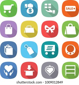 flat vector icon set - cart vector, money gift, sale, shopping bag, bow, label, delivery, necklace, health care, package, heart pendant, rack